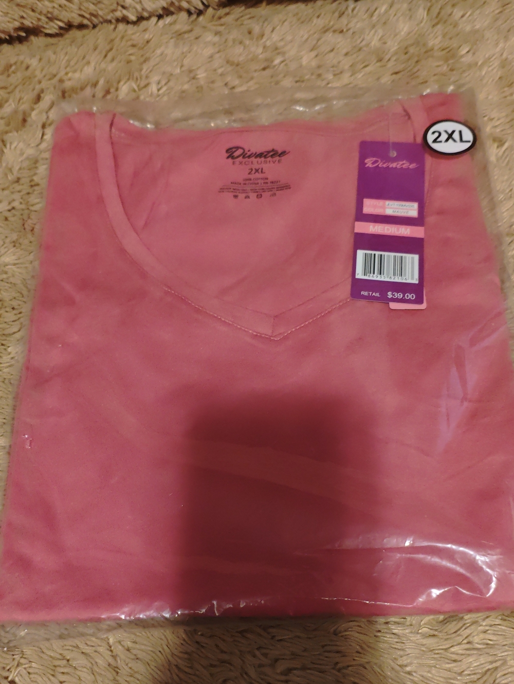 Diva Rose Pink V-Neck Short Sleeve Tee 2XL